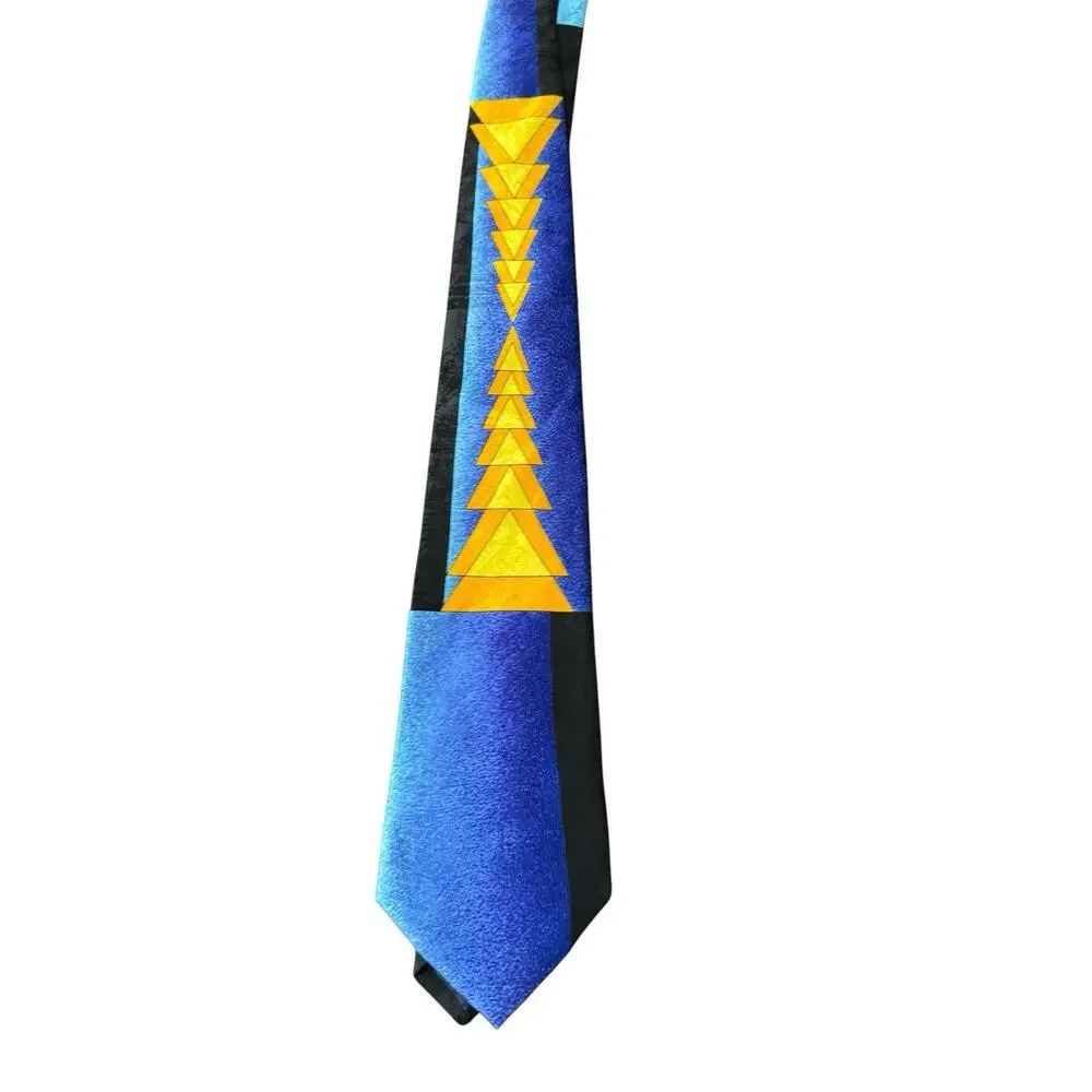 Rush Limbaugh No Boundaries Silk Tie Blue Gold Geometric USA Vibrant Career Work